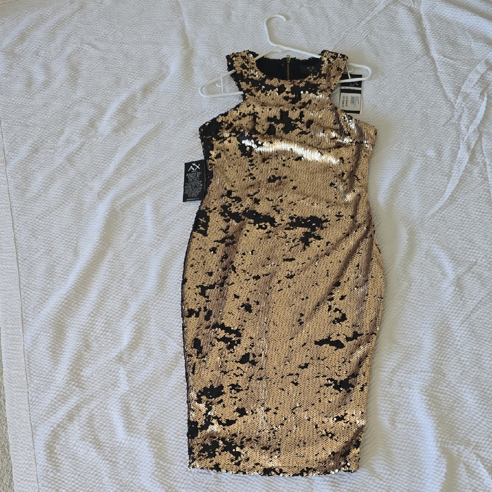 AX Paris Black and Gold Sequin Midi Dress